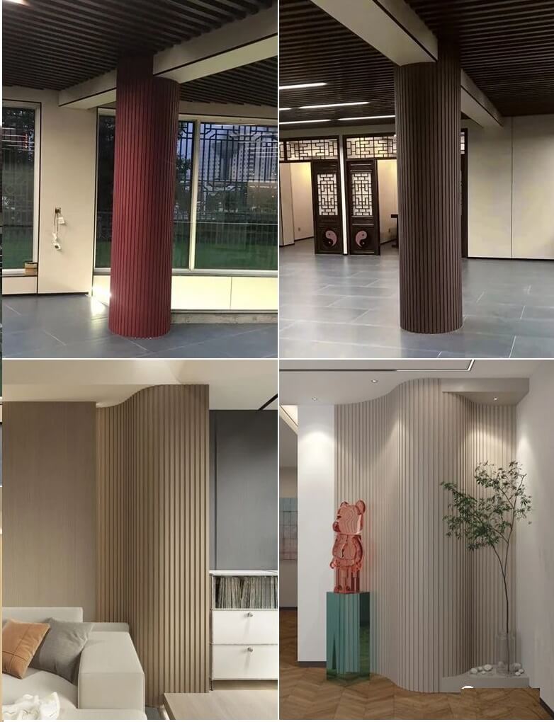 Flexible half-round MDF wood panel curved wall installation