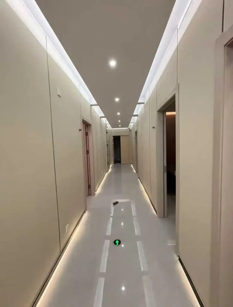 Bamboo charcoal wall panels installed in modern hotel corridor design