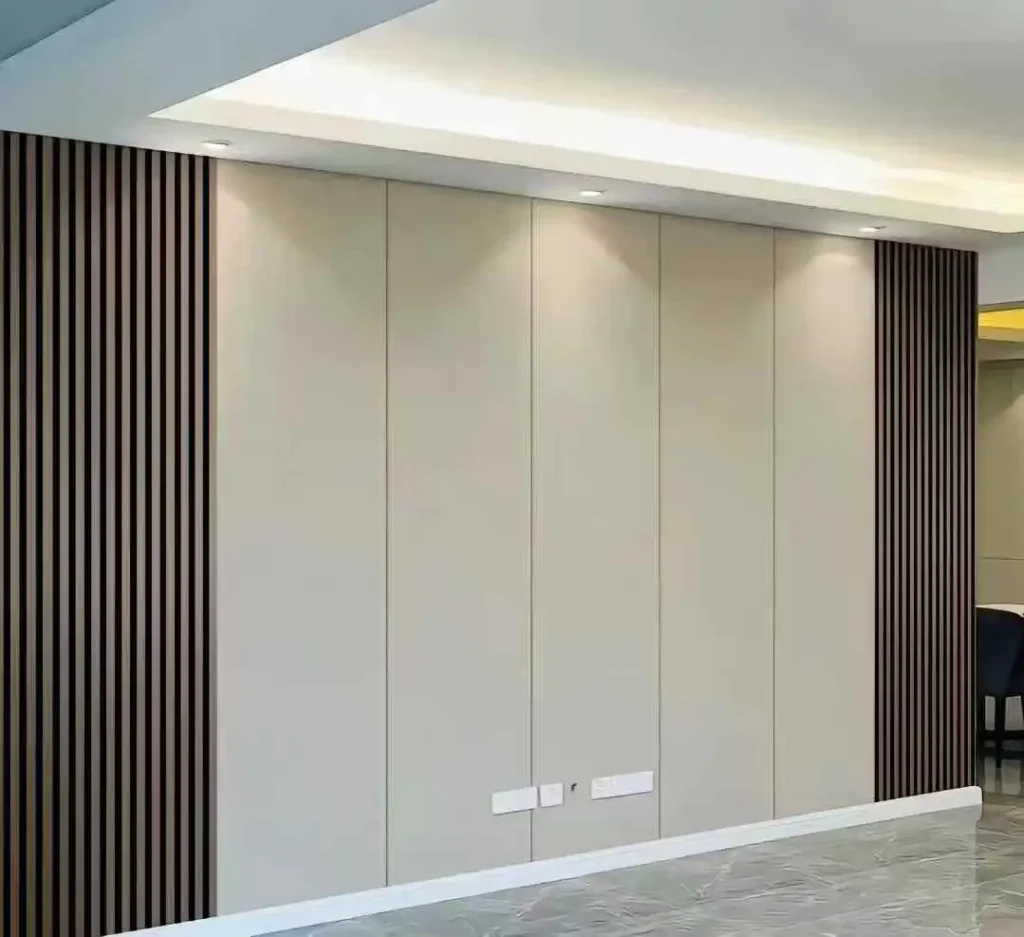 Living room interior decorated with bamboo charcoal wall panels